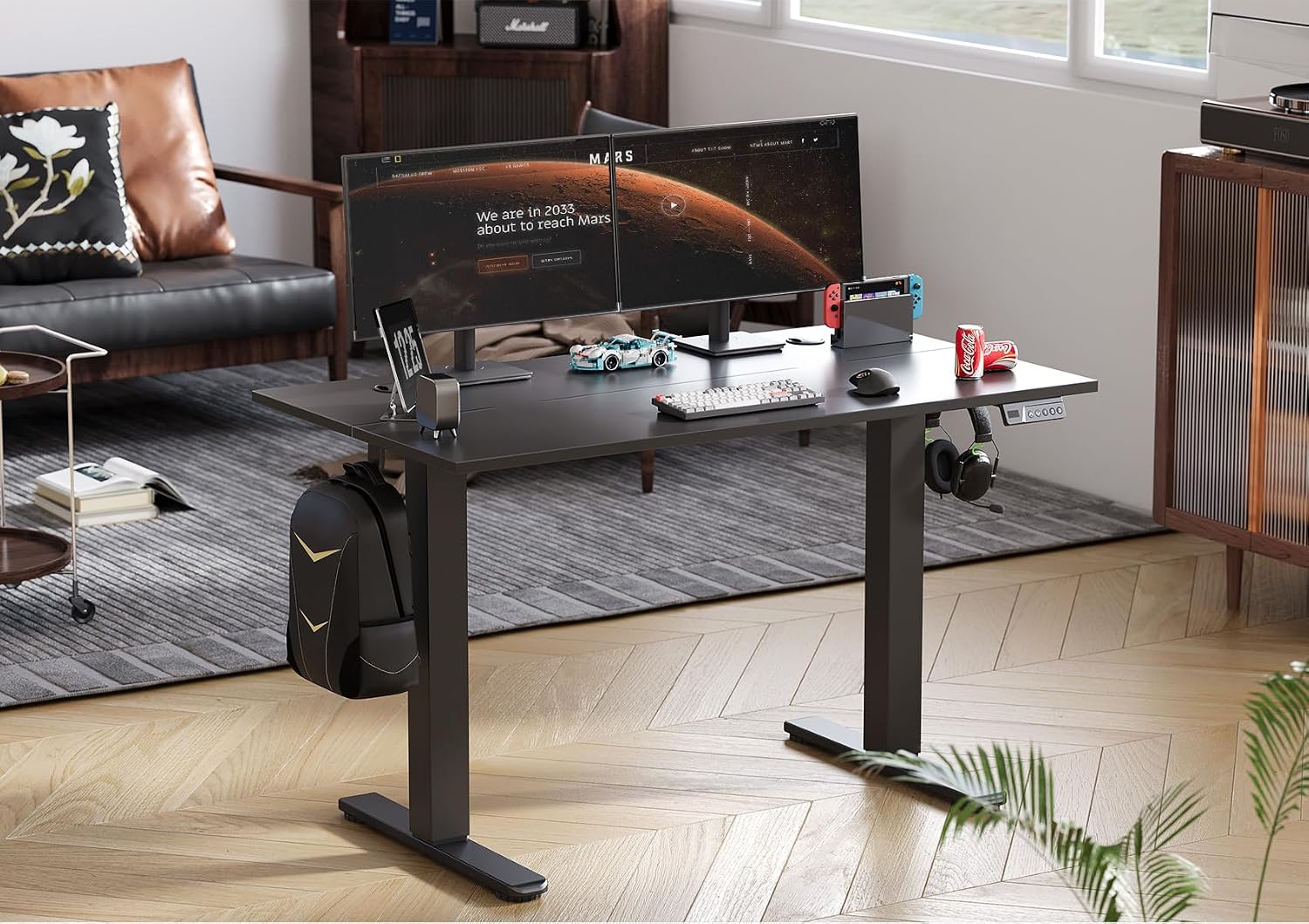 INNOVAR Electric Standing Desk, Adjustable Height Stand up Desks, 48 x 24 Inches Sit Stand up Desk for Home Office Computing, 3-Preset Memory Height Ergonomic Rising Desks, Deep Dark