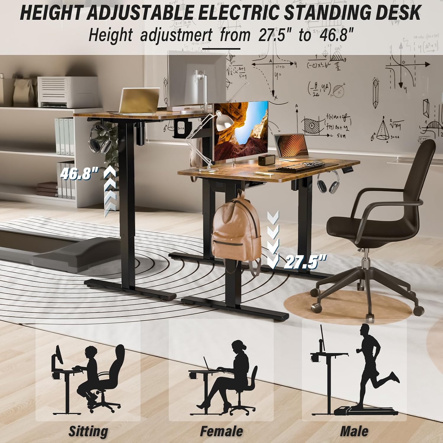 Kingant Standing Desk Height Adjustable Small Electric Stand Up Desks [35 x 20 Inch] - Ergonomic Sit Stand Desk Rising Desks for Home Office Computer Desk Stand Desk Workstation with Cable Management