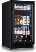 18 inch Glass Door Beverage Refrigerator – 160 Can Mini Fridge for Wine, Beer, Soda, Ideal for Home, Office, or Bar, Under Counter Built-In Design (Metal Black,)