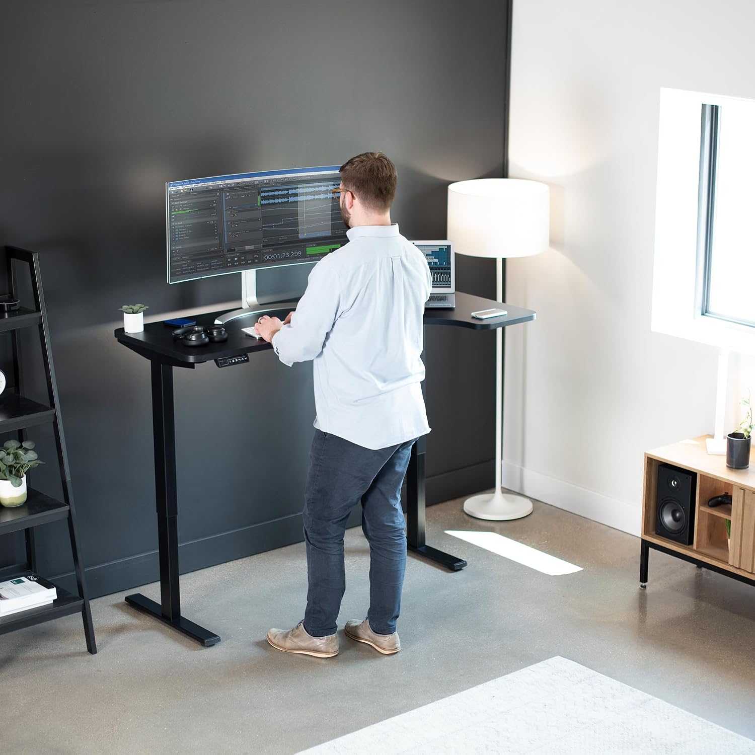 VIVO Electric Corner 58 x 35 in L-Shaped Standing Desk, Memory Height Adjustment, Holds 220 lbs, Reversible Black Top, Black Frame, DESK-KIT-1BRB