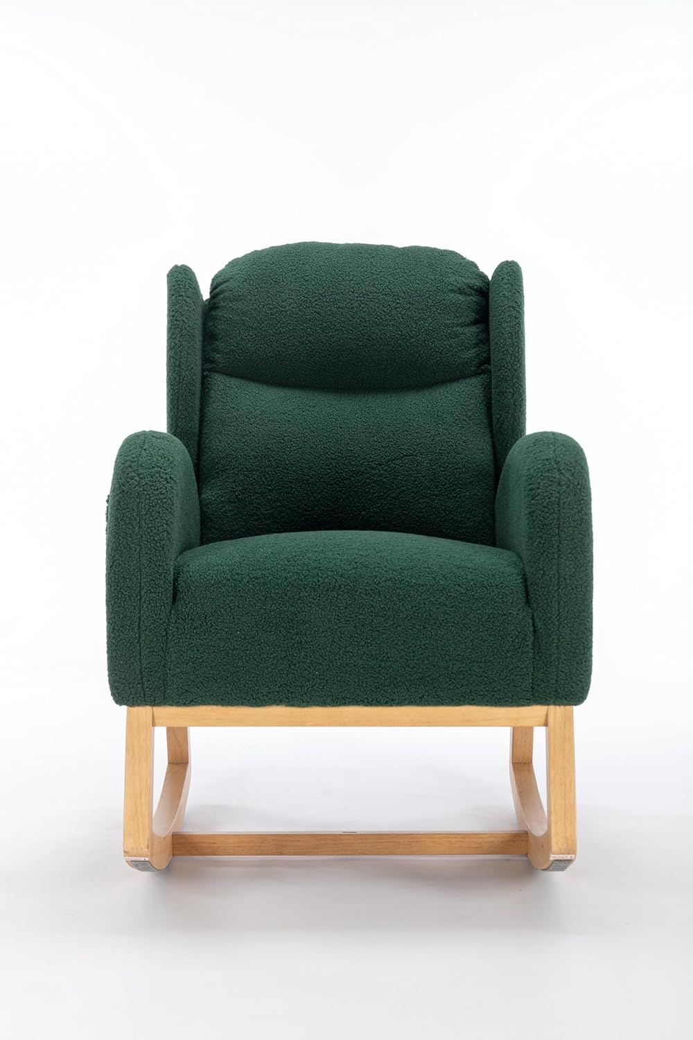 Nursery Glider Chair - Wingback Teddy Upholstered Rocking Chair with High Backrest, Ergonomic Rocker Chair for Breastfeeding & Baby Room, Modern Accent Armchair for Living Room & Bedroom, Green
