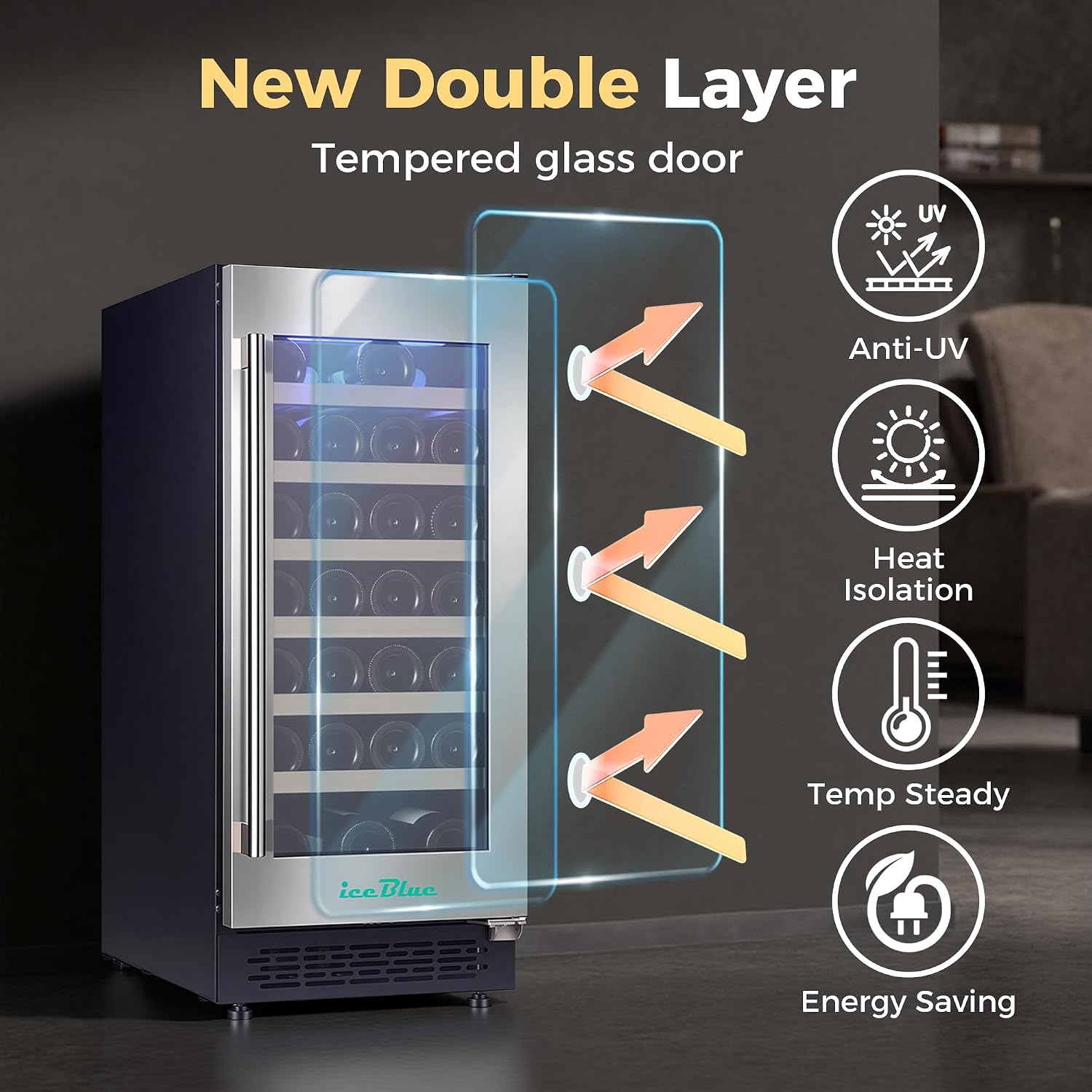 Iceblue Wine Fridge, 33 Bottles Wine Cooler Refrigerator, 41℉-72℉ Adjust Temperature Mini Fridge, Built-in Wine Refrigerator, Freestanding Beverage Refrigerator for Home, Office, Bar, Gift - Silver