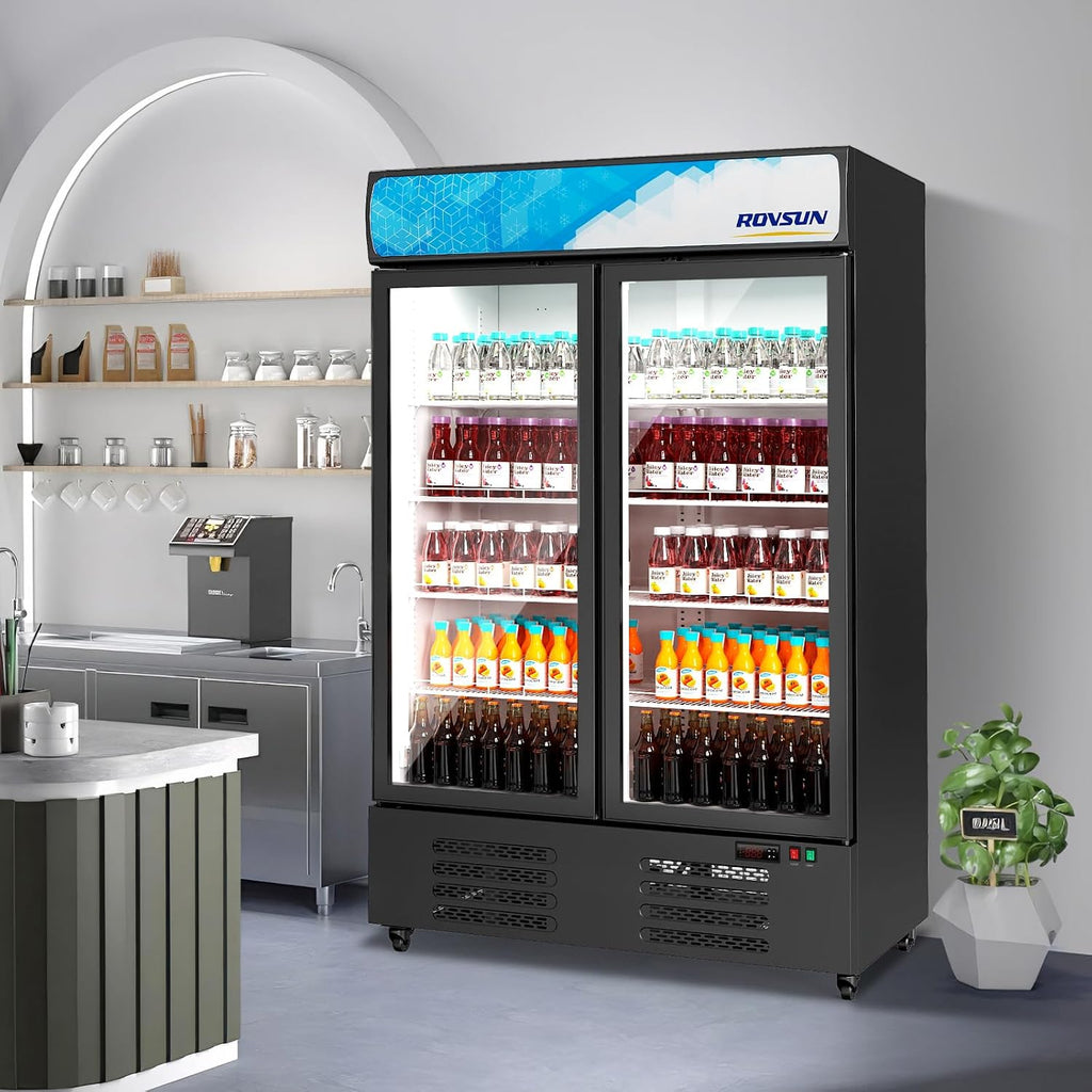 ROVSUN 35 Cu.Ft Commercial Beverage Refrigerator ETL NSF, Merchandiser Refrigerator Display Refrigerator Beverage Cooler Glass Door Fridge w/Adjustable Shelves LED Light for Bar Restaurant Cafe