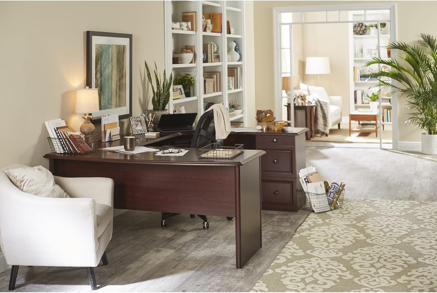 Realspace® Broadstreet 65'W U-Shaped Executive Corner Desk, Cherry