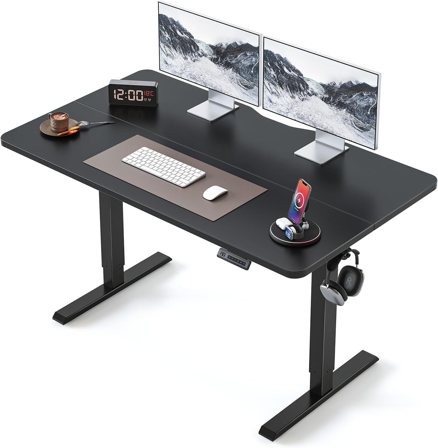BANTI 48 × 24 Inches Standing Desk, Ergonomic, Electric Height Adjustable, Sit and Stand Up, Computer Office Desk with Splice Board, Black Frame/Black Top