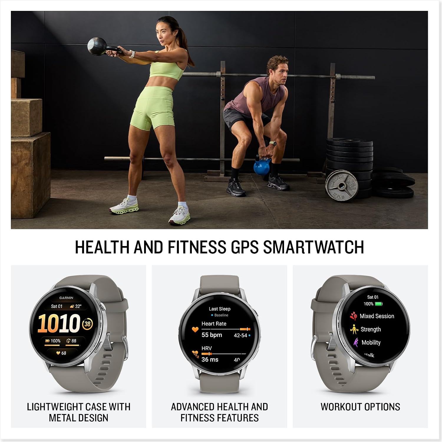 Garmin Venu® 4, 45mm, Advanced Health and Fitness GPS Smartwatch, Bright and Colorful Display, Built-in Flashlight, 12 Days of Battery Life, Silver with Silver Gray Silicone Band