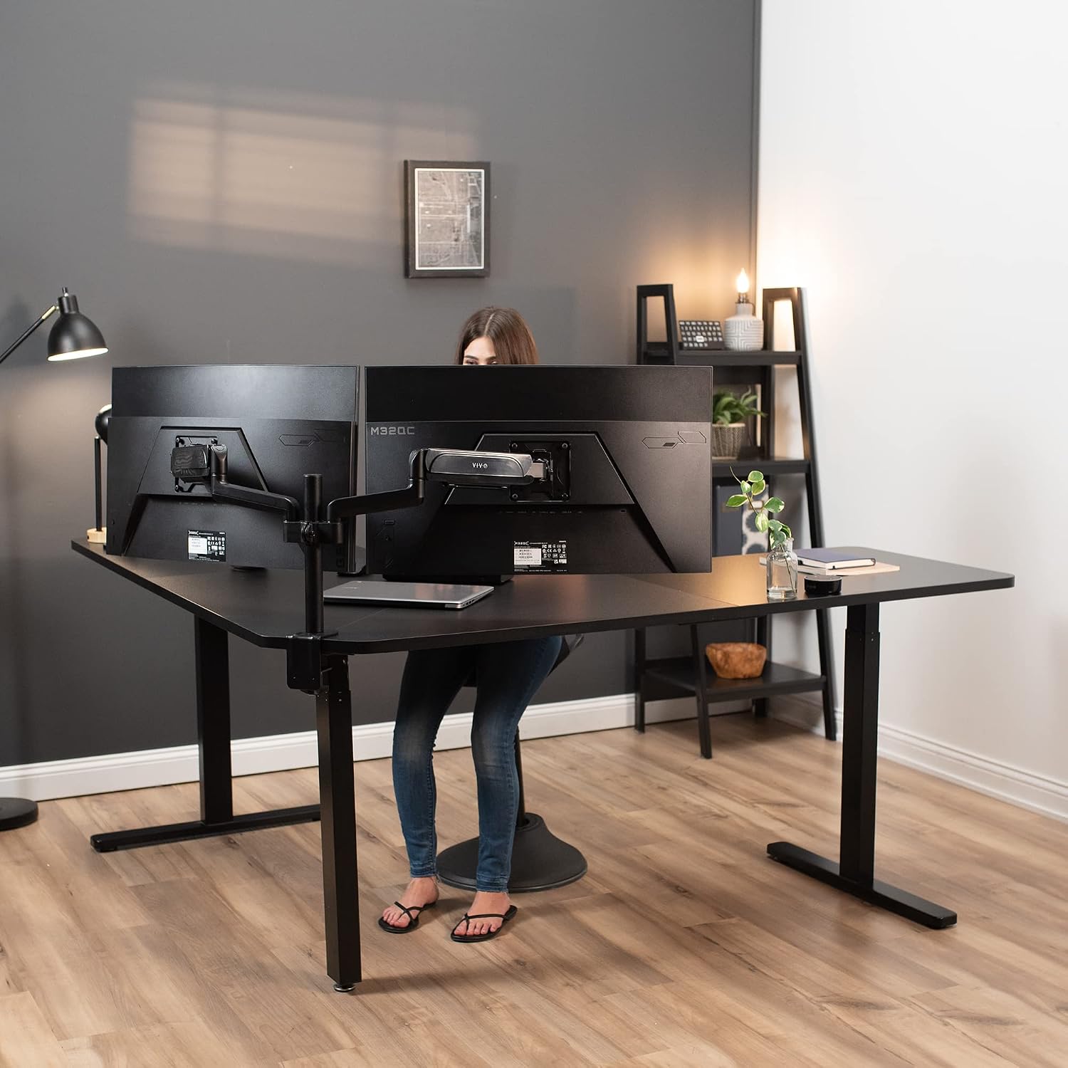 VIVO Universal 71 x 71 inch Curved Corner Table Top for L-Shape Sit to Stand Height Adjustable Home and Office 3-Leg Desk Frames, Black Desktop, DESK-TOP2CB