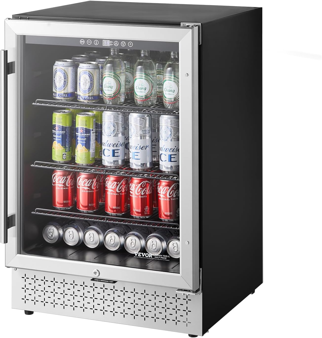 VEVOR Beverage Refrigerator Cooler, 154 Can Beverage Fridge, Mini Fridge with Glass Door, Adjustable Shelves, Digital Temperature Control, Built-in & Freestanding Soda Beer Fridge for Home Office Bar