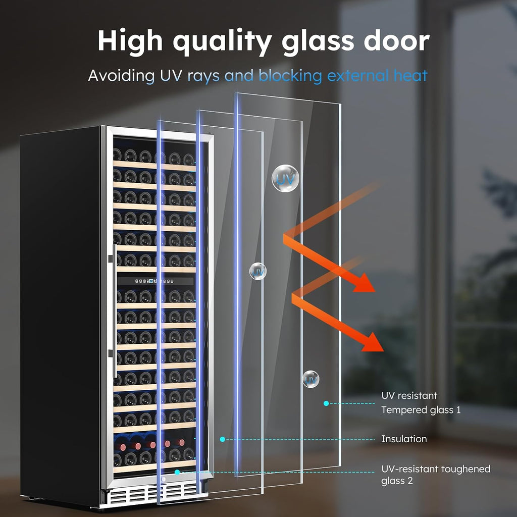 Mojgar 24 inch Wine Refrigerator 163 Bottles, Dual Zone Wine Fridge Freestanding Built-in Wine Cooler with Precision Thermostat, Full Extension Beechwood Shelves