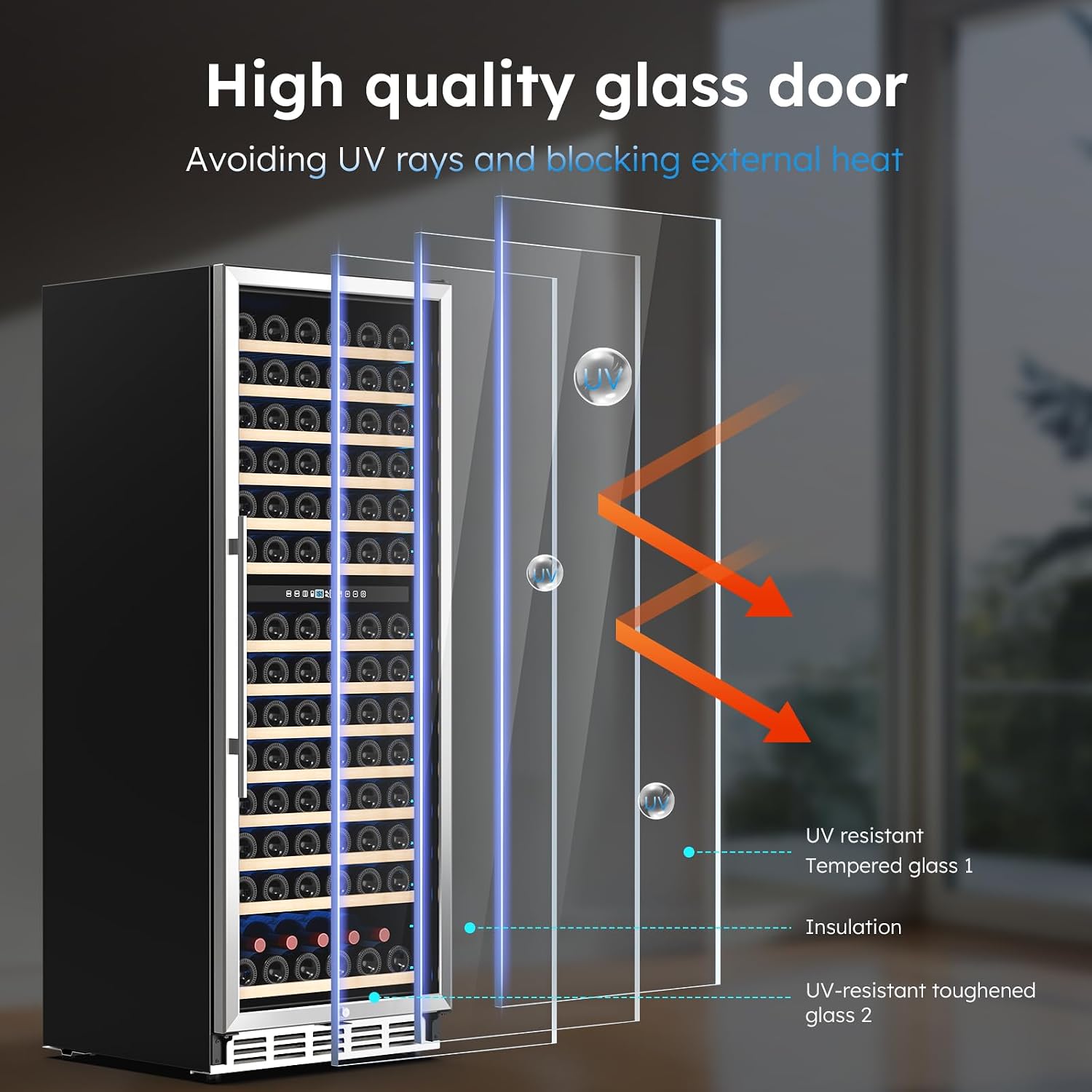 Mojgar 24 inch Wine Refrigerator 163 Bottles, Dual Zone Wine Fridge Freestanding Built-in Wine Cooler with Precision Thermostat, Full Extension Beechwood Shelves