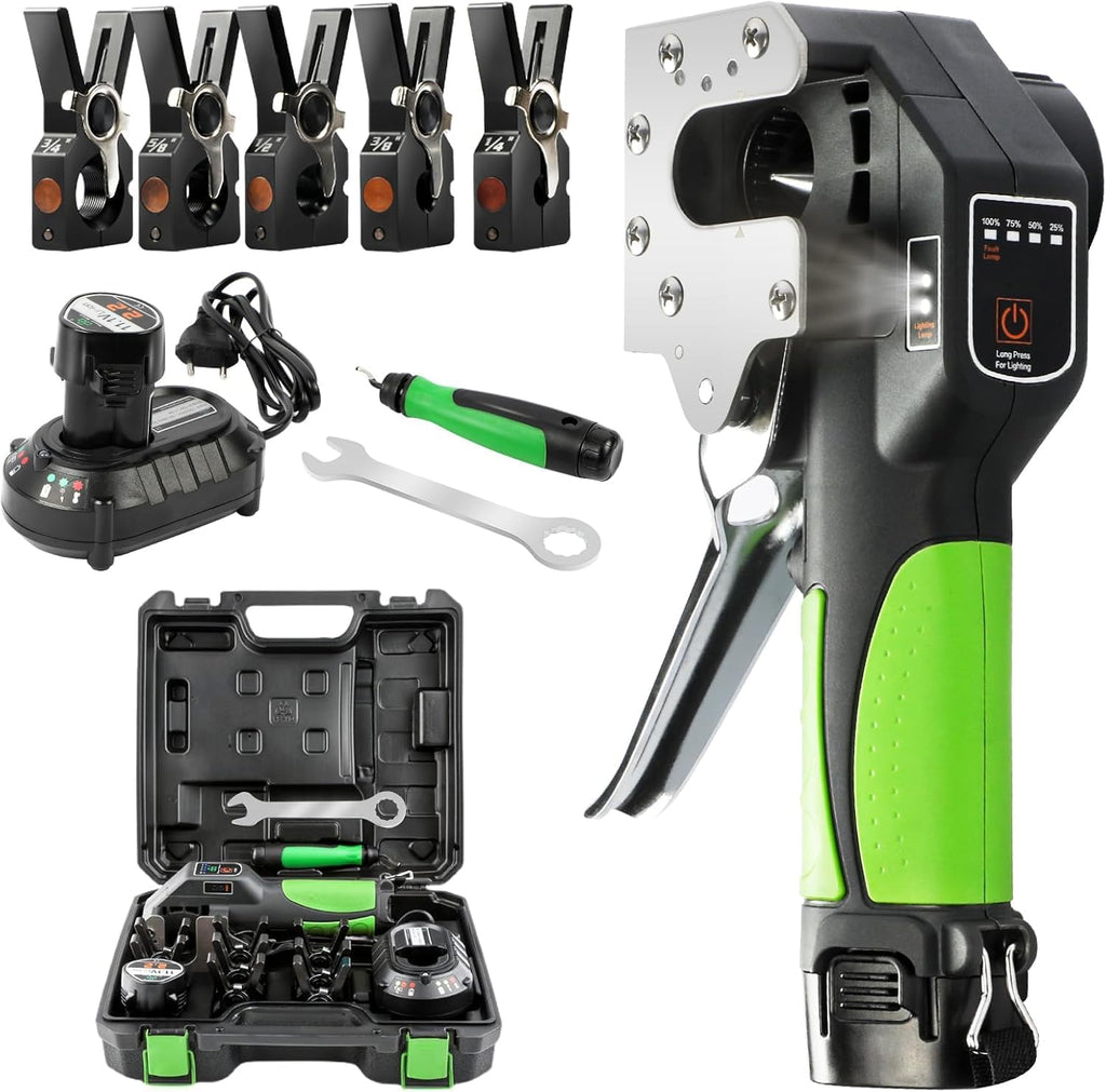 Brake Flaring Tool Kit 1/4' - 3/4' Electric Flaring Tool for Copper Tubing Pipe Precision Flaring Tool HVAC 5 SAE Sizes Clamps 45° Eccentric Cone Flare Gauge Set with 2200mAh Powered Flare Tool Set