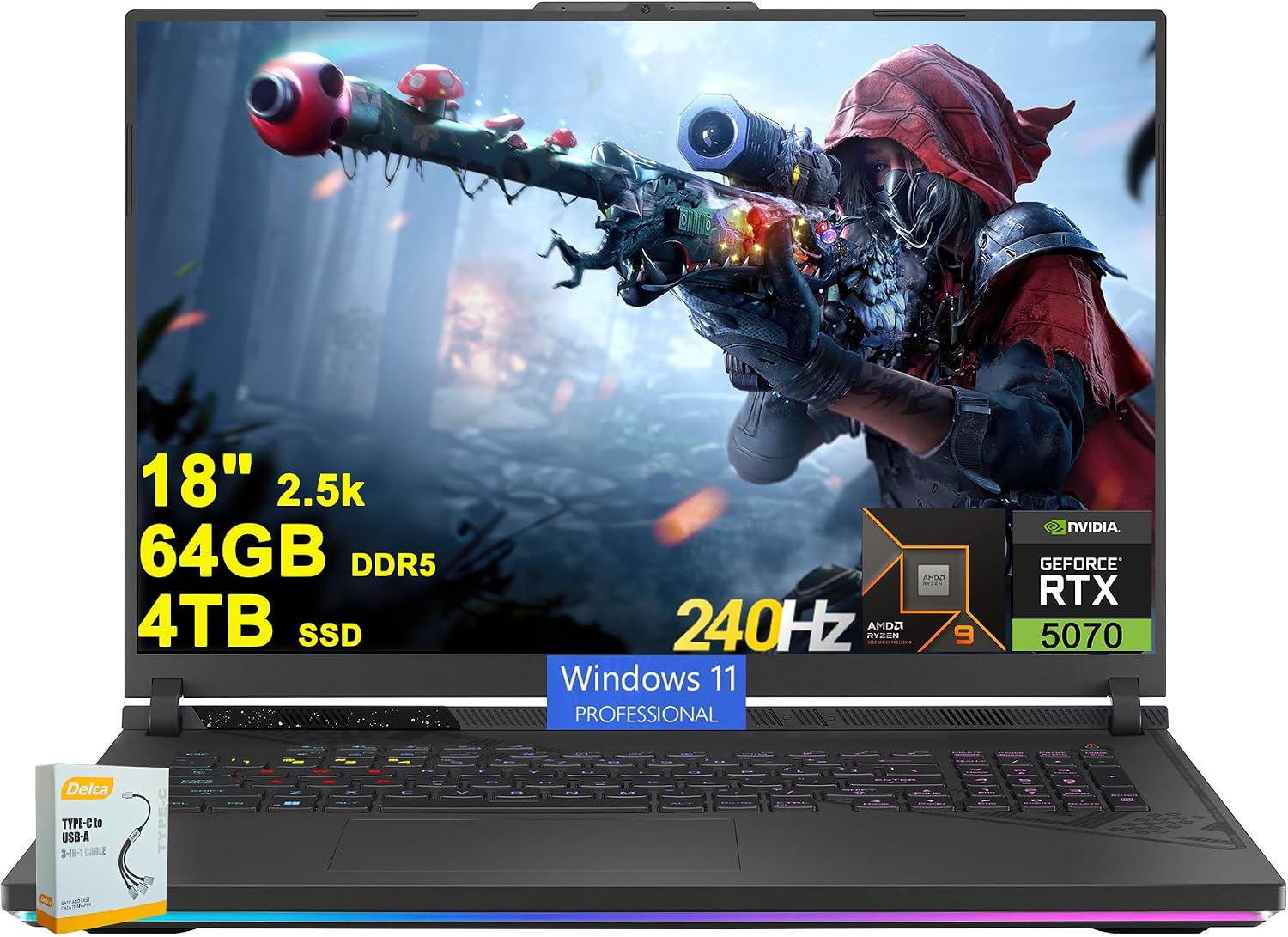 ASUS ROG Strix G18 G814 Gaming Laptop | 18' 2560x1600 240Hz 100% DCI-P3 | AMD 16-core Ryzen 9 9955HX (>i9-14900HX) | 64GB DDR5 4TB SSD | GeForce RTX 5070 DLSS4 | RGB Backlit Win11Pro w/DLCA Accessory