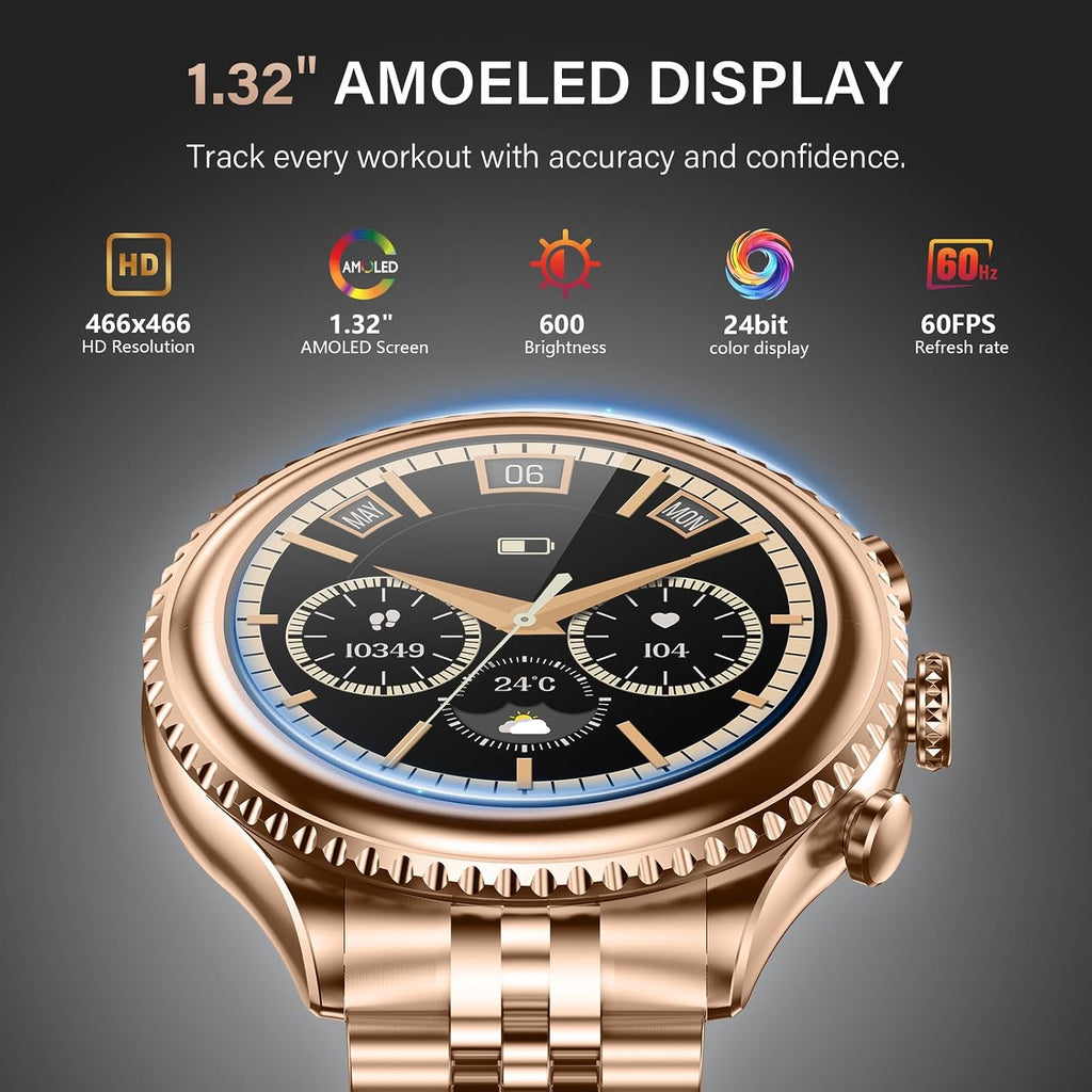 2026 Luxury Smart Watch for Men, Rotating Dial (Axe-Cut Bezel) Smartwatch, 1.32' AMOLED Display, Heart Rate, Blood Pressure, SpO2, Sleep Monitor, Stainless Steel Build, Compatible Android and iOS
