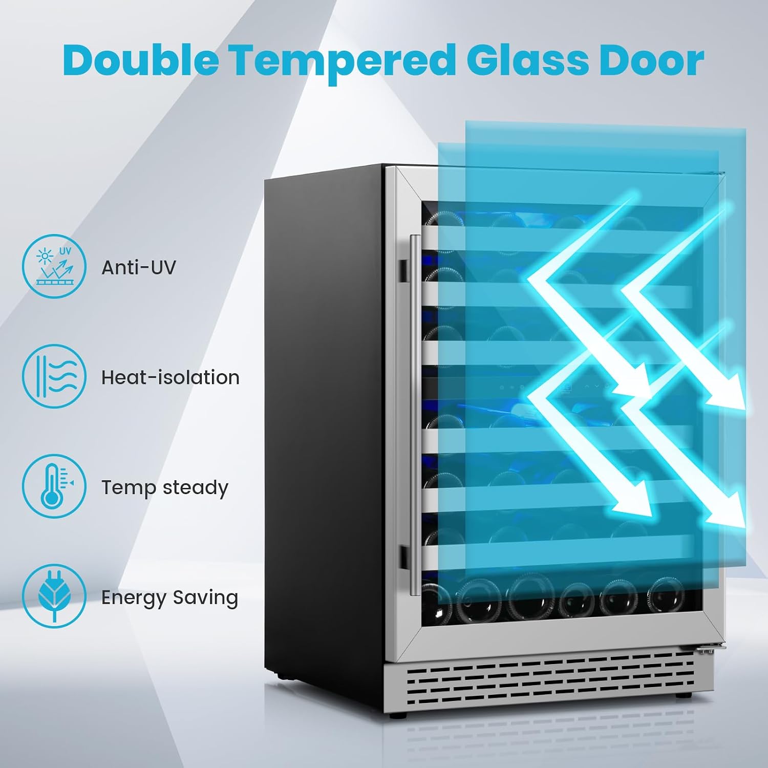24 Inch Wine Cooler Refrigerator, 46 Bottle Dual Zone Wine Fridge Cooler Under Counter with Upgrade Compressor Tempered Glass Door, 40-65°F, Built-in/Freestanding for Kitchen Bar Office