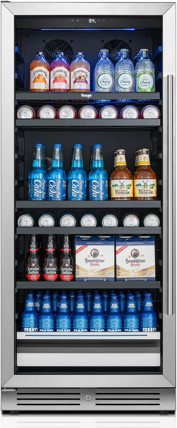 Yeego Beverage Refrigerator 24 inch - 238 Cans Capacity Beverage Cooler, Upgraded Beverage Fridge Freestanding or Built-In, Drink Cooler for Soda, Water, Beer or Wine - For Kitchen, Bar or Office