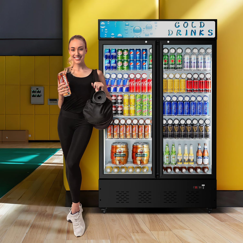 Commercial Beverage Refrigerator, 40 Cu.ft.Display Fridge Glass Door Upright Display Door with Adjustable Shelves LED Light for Restaurant,Grocery Stores,Office
