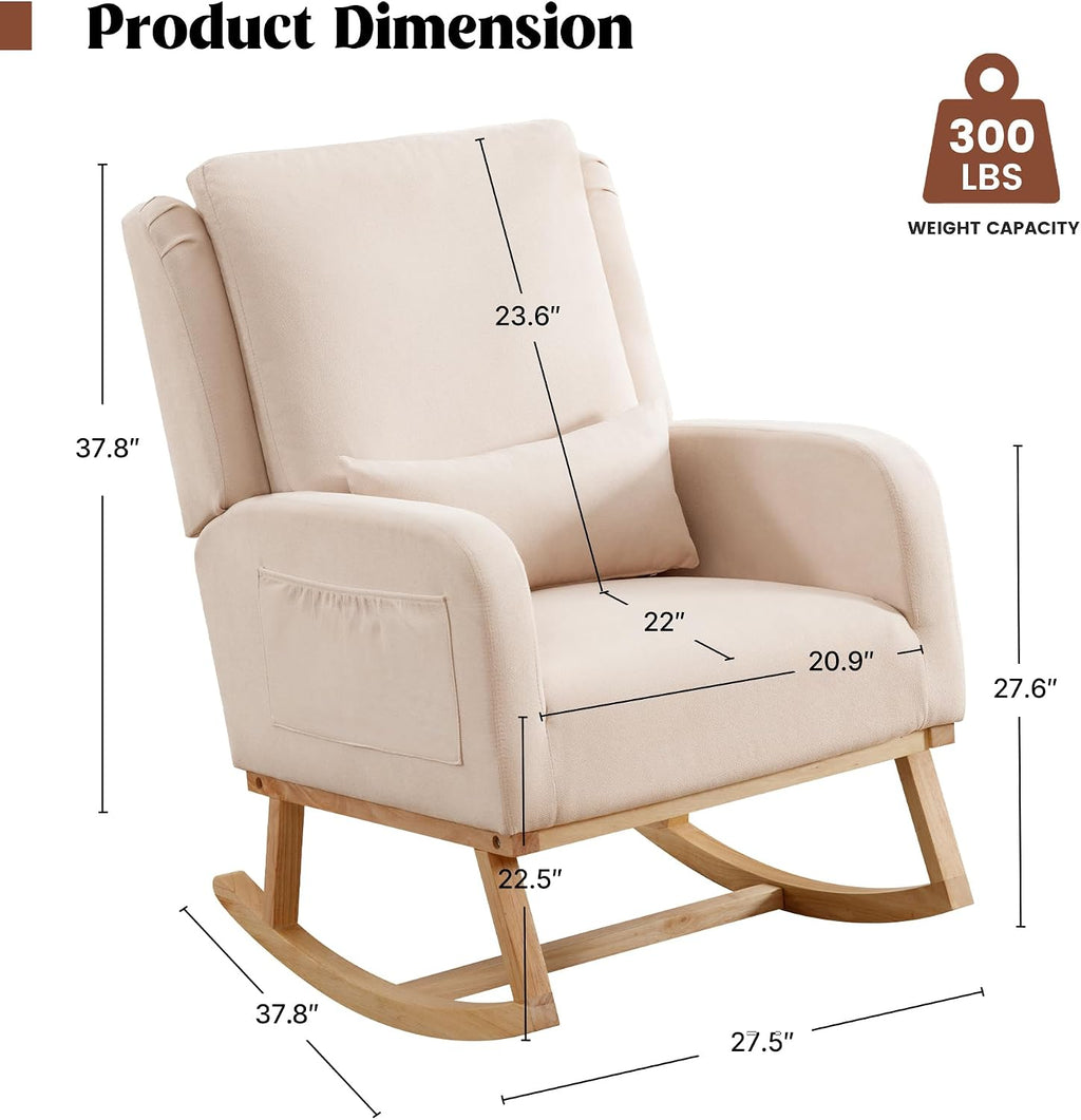 HCHAIRH Rocking Chair Nursery, Nursing Rocking Chairs with Lumbar Pillow, Comfy Modern Nursery Glider Rocker Morden Accent Rocking Chair for Mom Nursery, Living Room, Bedroom, Beige