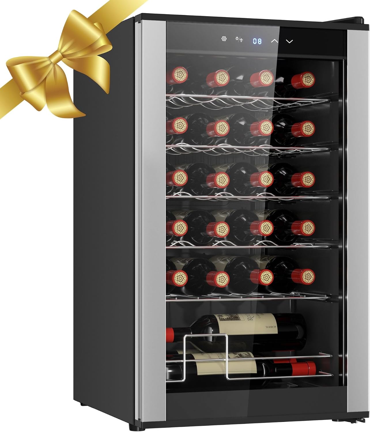 Koolatron 24 Bottle Wine Fridge – Freestanding Wine Cooler with Glass Door, 2.4 cu. ft (68 L), Beverage Can Refrigerator, Digital Temperature Control, Ideal for Red, White, Sparkling Wine, Champagne