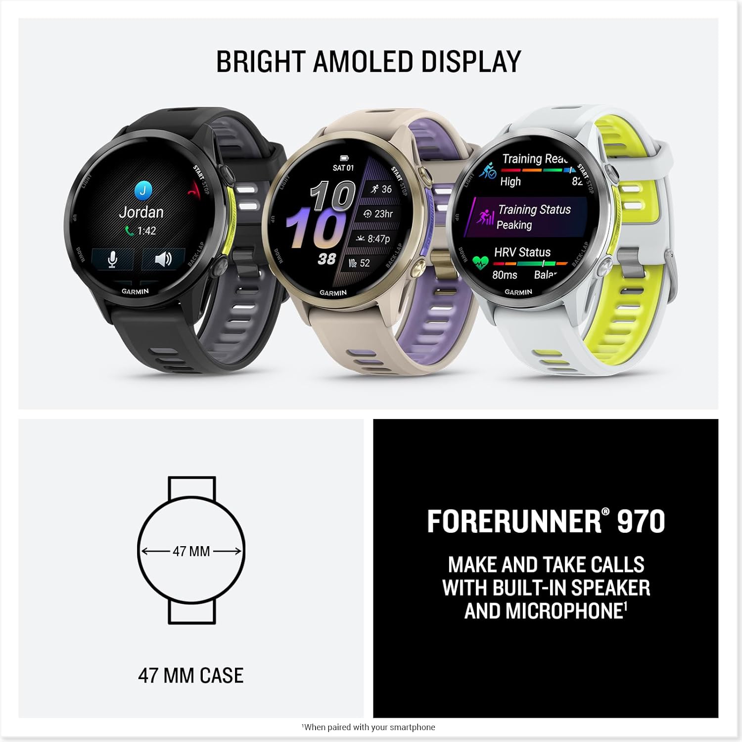 Garmin Forerunner 970 GPS Running Smartwatch, Whitestone | Premium Training & Recovery, Sleep Coach, Heart Rate, Download Music, Up to 15 Day Battery | Signature Series Power Bundle