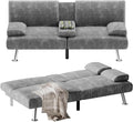 Flamaker Futon Sofa Bed Modern Folding Futon Set Convertible Recliner Lounge for Living Room with 2 Cup Holders, Removable Armrests (Corduroy, Marble Grey)