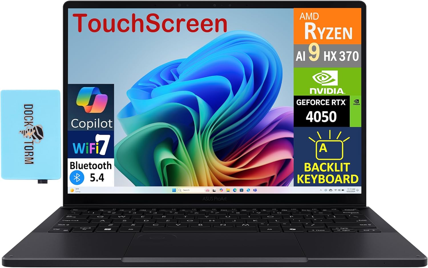 ASUS 2025 ProArt PX13 (Replace P16) 2-in-1 AI Laptop 13.3' Touch OLED 3K 500 nits Display (Ryzen AI 9 HX 370, 32GB LPDDR5X, 1TB SSD, Backlit KYB, WiFi 7, BT 5.4, Win11P) w/DKZ USB Port Expander