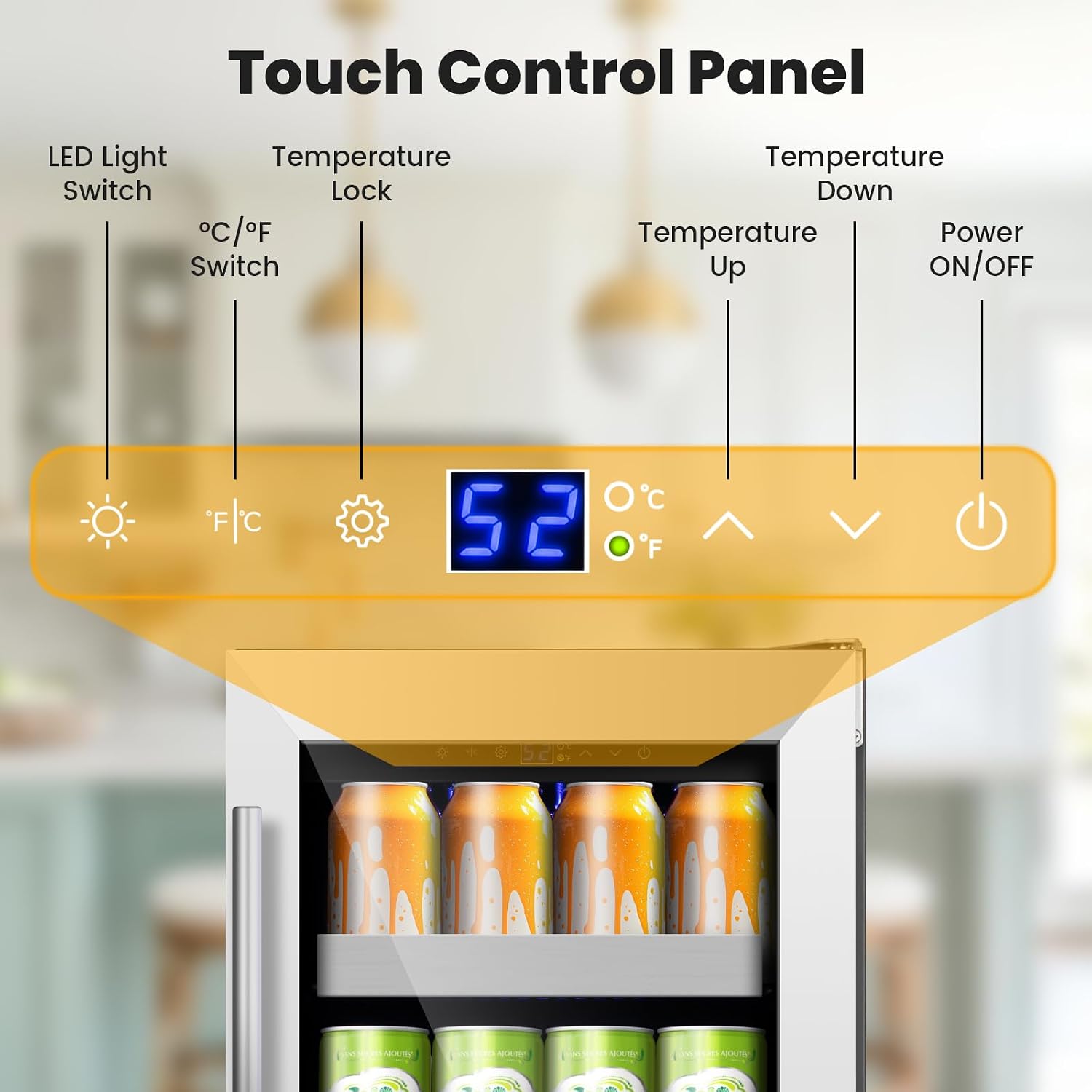 15 Inch Beverage Refrigerator,130 Cans Under Counter Beverage Fridge with Glass Door for Soda Beer Water, Freestanding Reversible Door Beverage Cooler Refrigerator for Home&Kitchen
