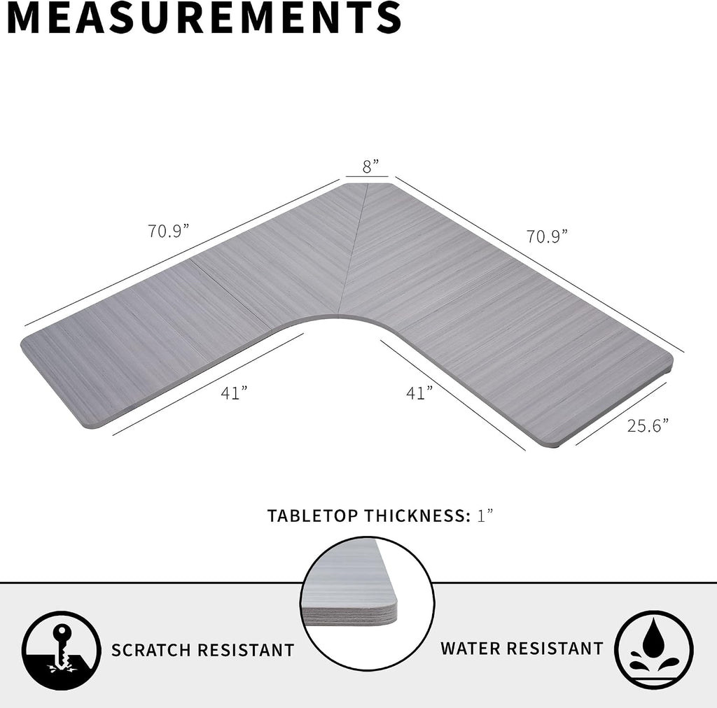 VIVO Universal 71 x 71 inch Curved Corner Table Top for L-Shape Sit to Stand Height Adjustable Home and Office 3-Leg Desk Frames, Dark Gray Desktop, DESK-TOP2CG
