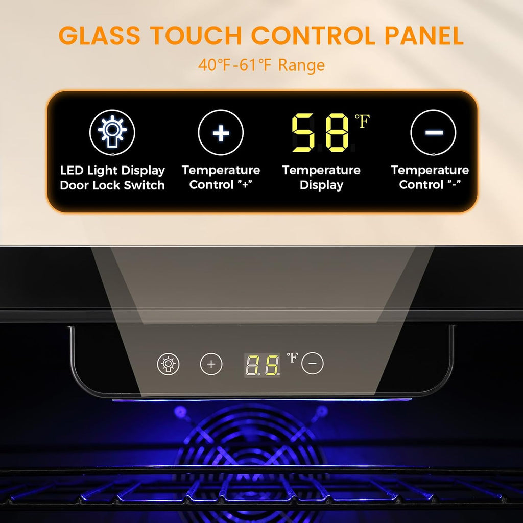 COWSAR 24 Inch Wine Cooler, 46 Bottles Commercial Wine Fridge, Tall Freestanding/Built-in Beverage Refrigerator Drink Fridge with Dual-Layer Digital Temp Control Glass Door, Removable Wooden Shelves