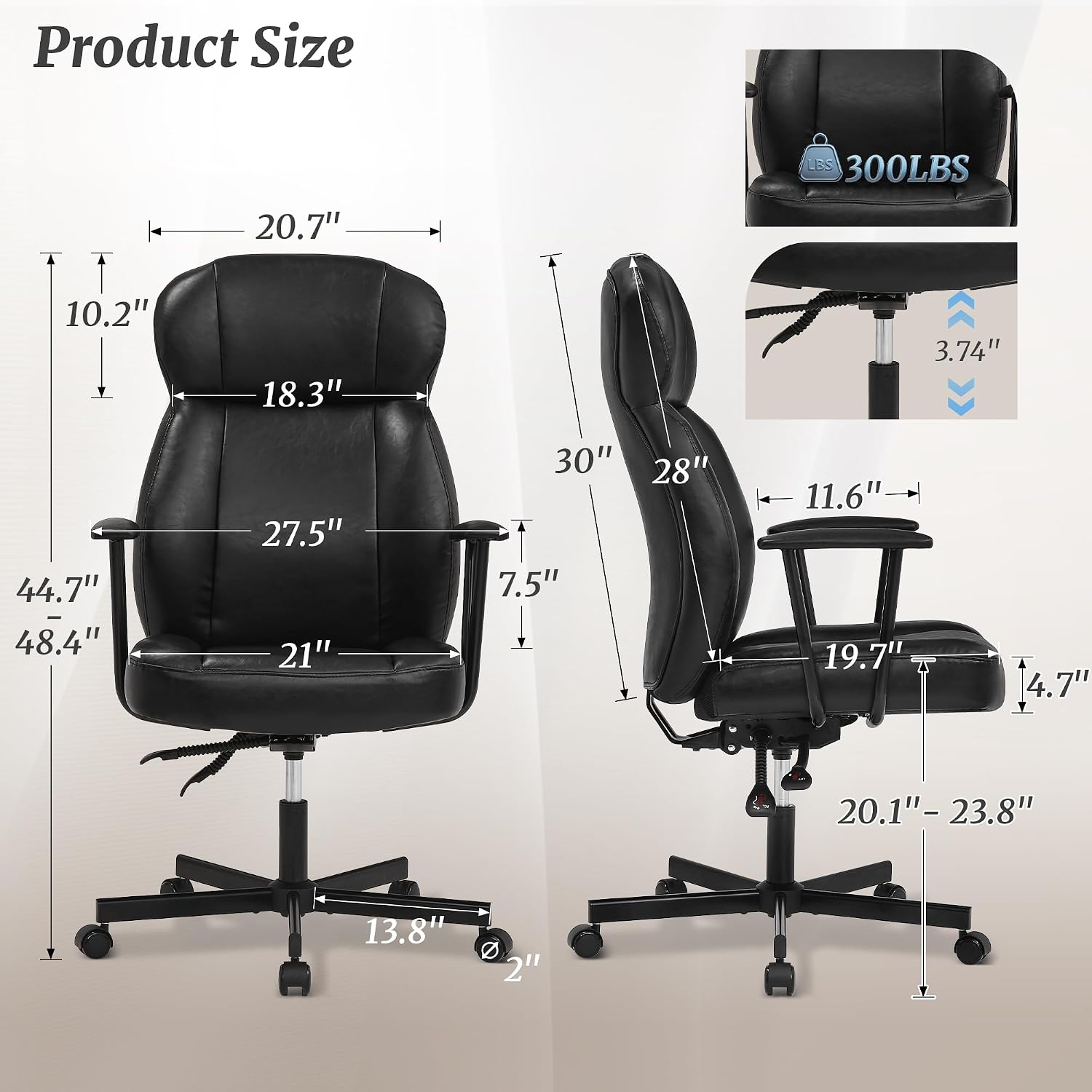 Cozyman Ergonomic PU Leather Home Office Chair, High Back Executive Desk Chair with 5-Layer Cushion, 95-135° Reclining Back, Lumbar Support, Adjustable Height, 360° Swivel for Home Office Task, Black