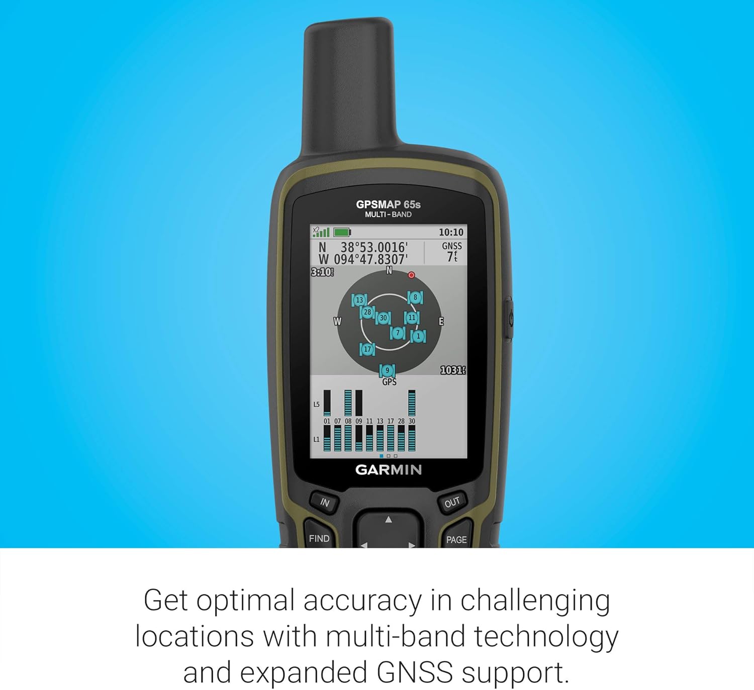 Garmin GPSMAP 65s, Button-Operated Handheld with Altimeter and Compass, Expanded Satellite Support and Multi-Band Technology, 2.6' Color Display
