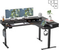 FEZIBO L-Shaped Electric Standing Desk, 63 x 48 Inches Large Height Adjustable, Corner Desk with Drawers, Ergonomic Computer Table, Black Top