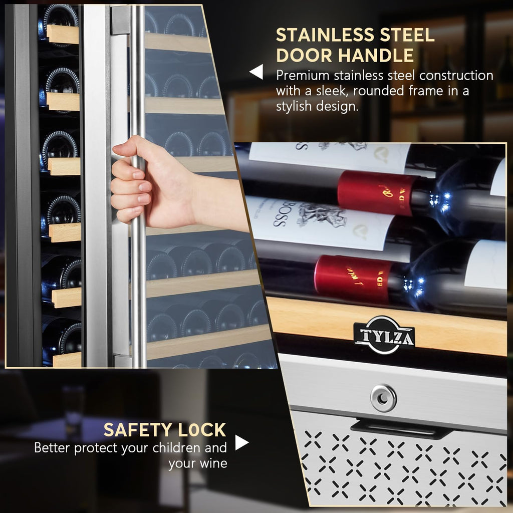 Tylza Wine Fridge 24 Inch, 189 Bottles Large Wine Cooler Refrigerator, Built-in or Freestanding Tall Wine Cooler with Upgraded Compressor, Low Noise, Fast Cooling and Intelligent Temperature Memory