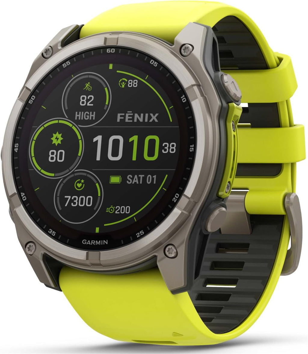 Garmin Fenix 8 – 51 mm, Solar, Sapphire Amp Yellow/Graphite Silicone GPS Smartwatch Black Earbuds Bundle