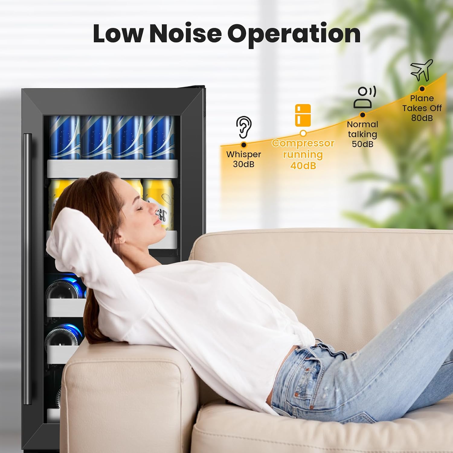 15 Inch Beverage Refrigerator,13 Bottle & 48 Cans Under Counter Black Beverage Fridge with Low-Noise Compressor,Wine Cooler with Dual Independent Temperature Zones for Kitchen Home