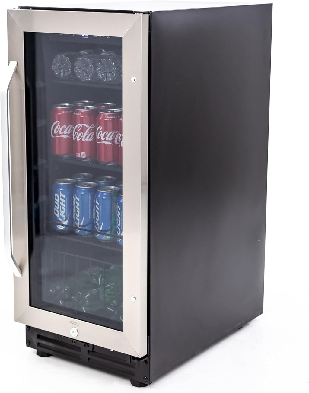 Avanti Beverage Cooler with Glass Door 72 Can Mini Refrigerator with Lock for Beer Soda Water Wine with Digital Temperature Control, 3.1-Cu.Ft., Metallic