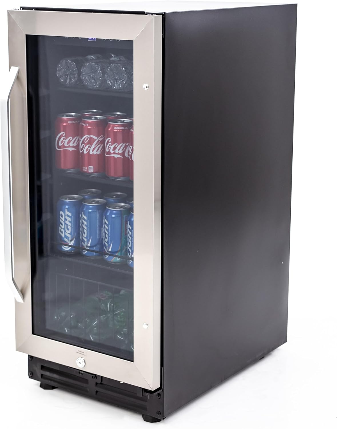 Avanti Beverage Cooler with Glass Door 72 Can Mini Refrigerator with Lock for Beer Soda Water Wine with Digital Temperature Control, 3.1-Cu.Ft., Metallic