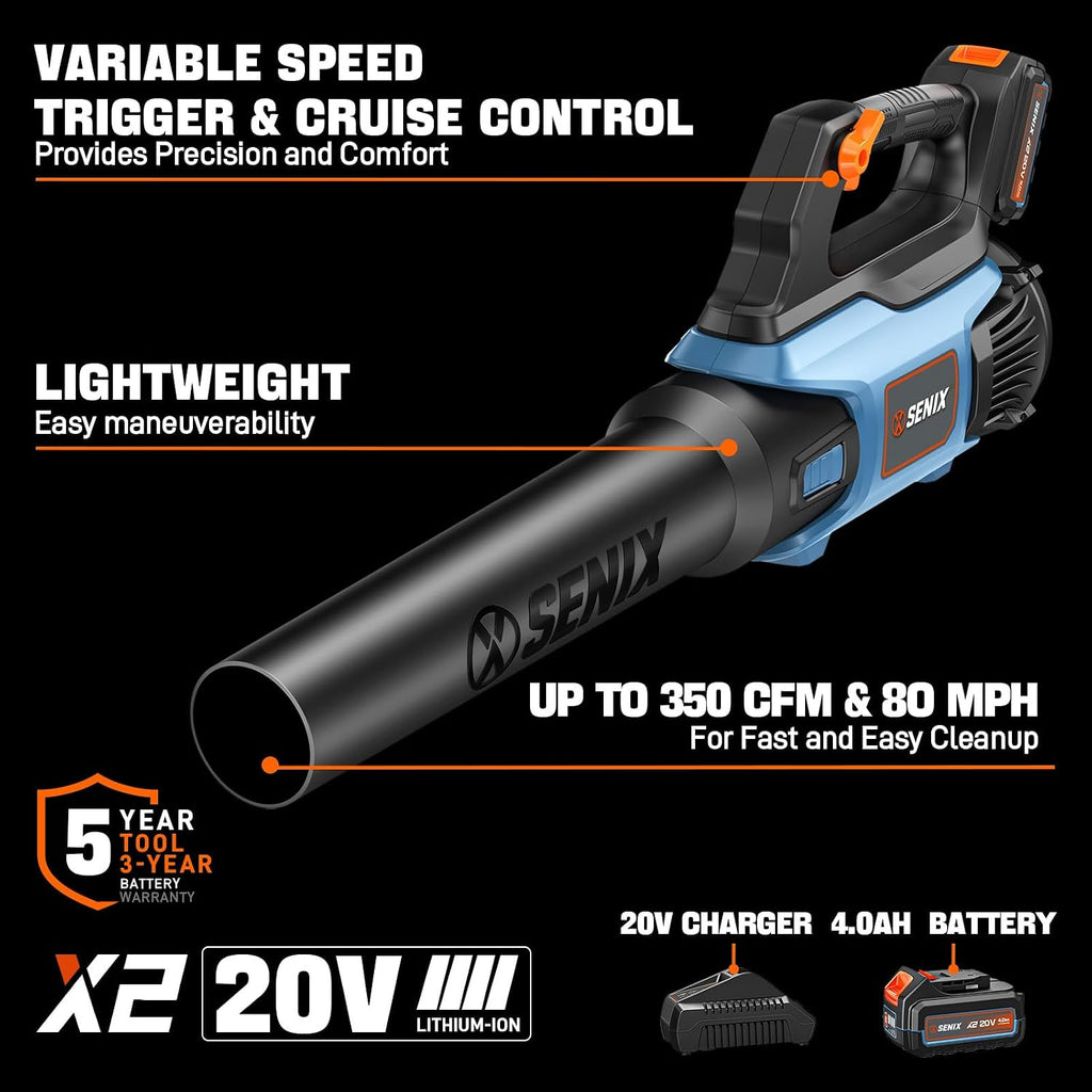 SENIX X2 20 Volt Max* 2-Piece Cordless Power Tool Combo Kit with Battery Powered 10-Inch String Trimmer and Variable Speed Leaf Blower, Includes 4.0 Ah Battery & Charger (S2K2B1-03)