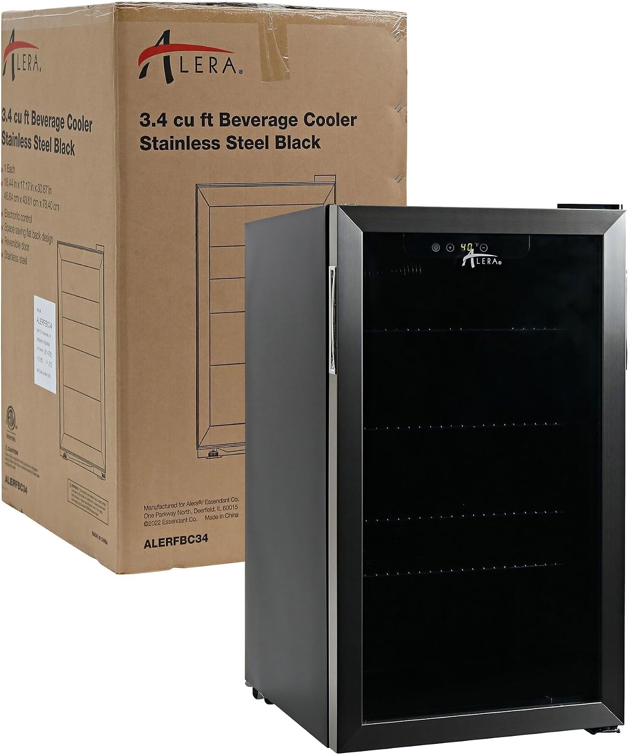 Alera 3.4 Cu. Ft. Beverage Cooler, Stainless Steel/black