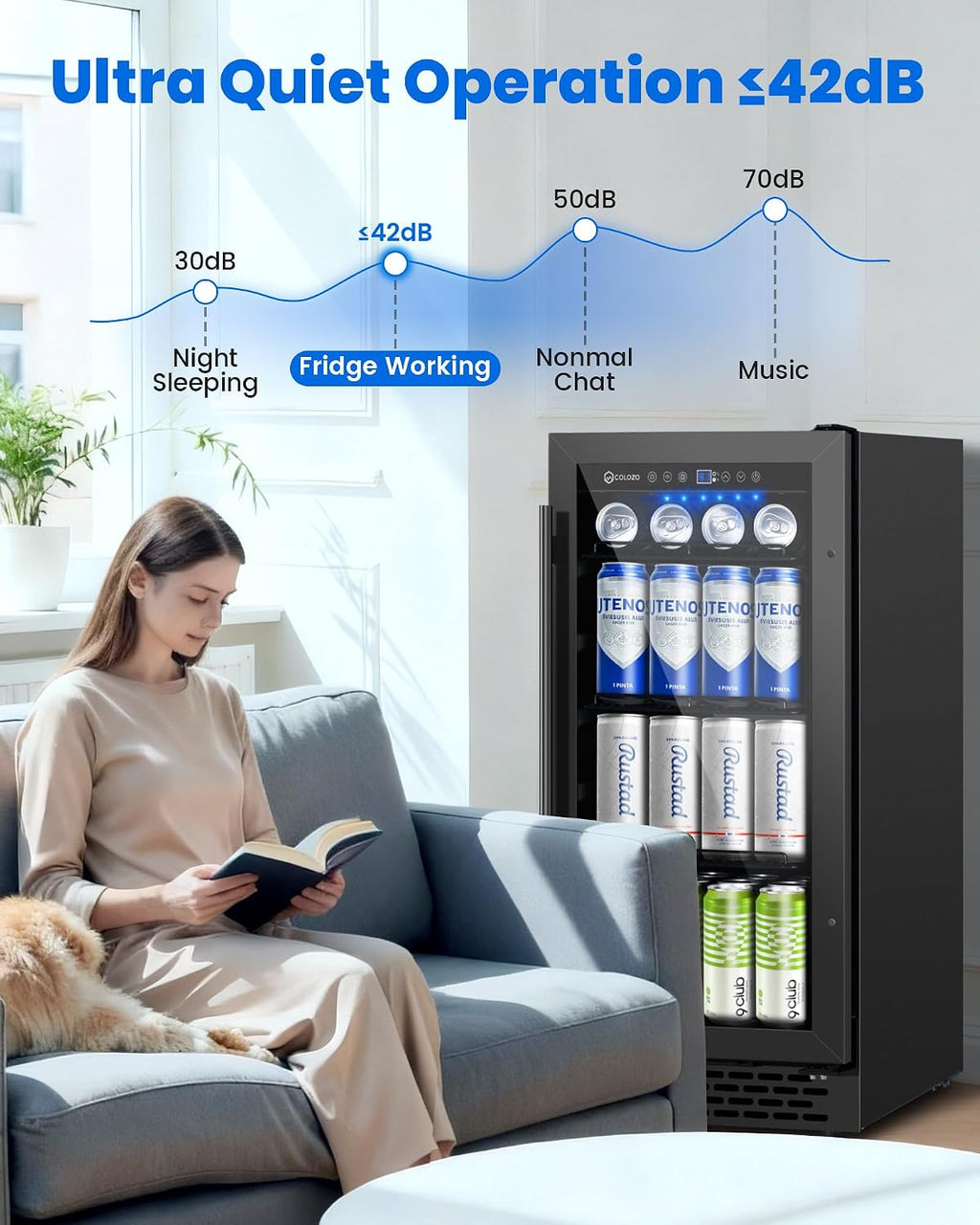 15 Inch Black Beverage Refrigerator Under Counter, 130 Cans Built-in/Freestanding Beverage Cooler, Mini Bar Fridge with Double Tempered Glass Door&Lock, Beverage Fridge for Drink Beer Soda Wine