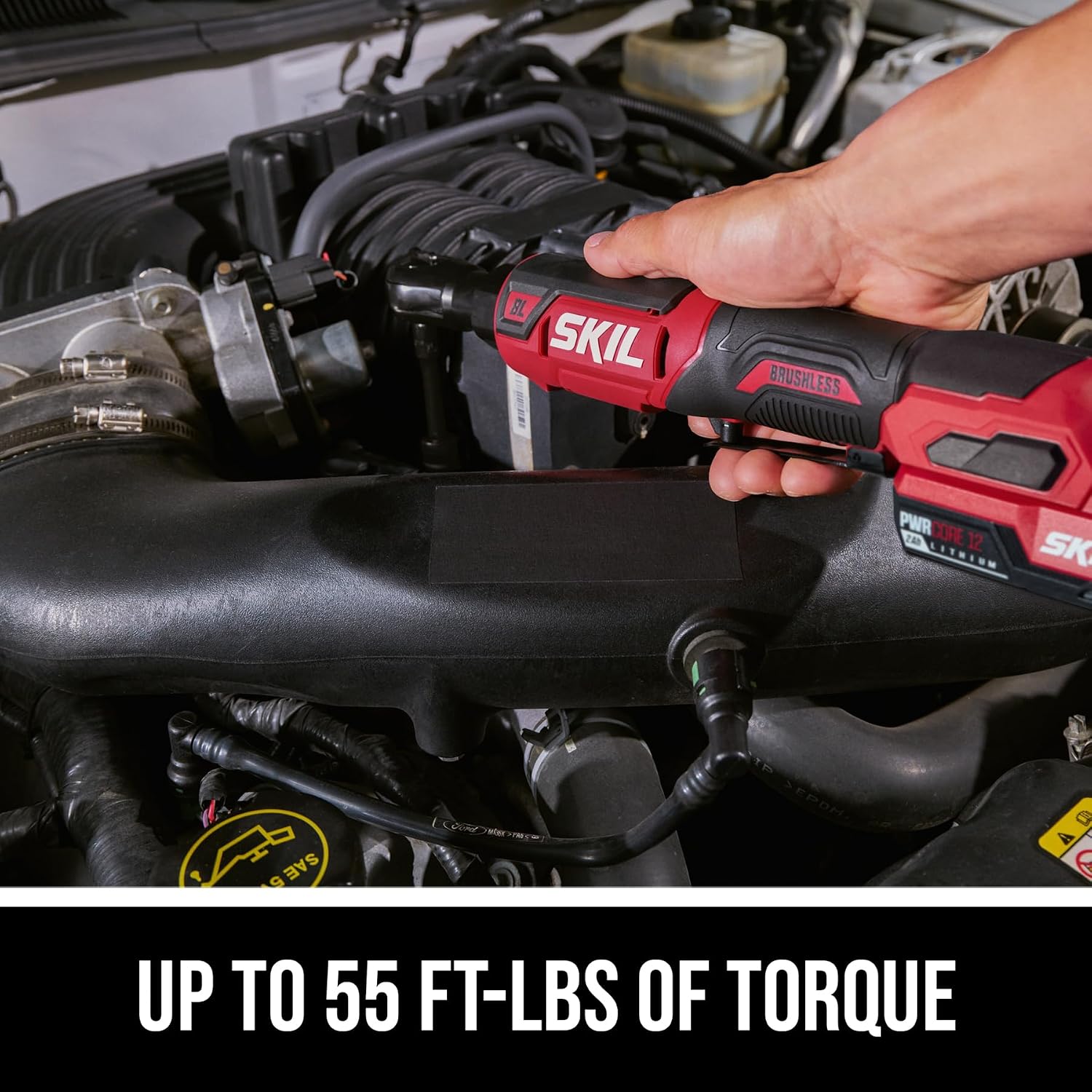 SKIL PWR CORE 12 Brushless 12V 3/8-Inch Ratchet Wrench Kit, Includes 2.0Ah USB-C Battery and 20W Charger - RW5763A-11
