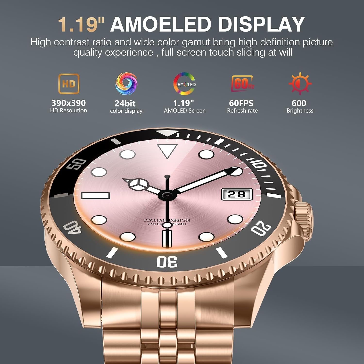 2025 DA GPT Smart Watch for Men,1.19-inch AMOLED Display, 24/7 Heart Rate, Blood Oxygen, Blood Pressure, Sleep Monitor, 107 Sports Fitness Tracker, Waterproof Smartwatch Compatible Android iOS Gold