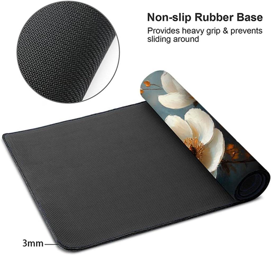 Flower Mouse Pad, Gaming Mouse Pad 60x32in, Desk Mat with Stitched Edges, Large Mousepad Waterproof, Gaming Accessories Keyboard Mat, Office Desk Accessories, for Gamer Computer Office, White 2-3774