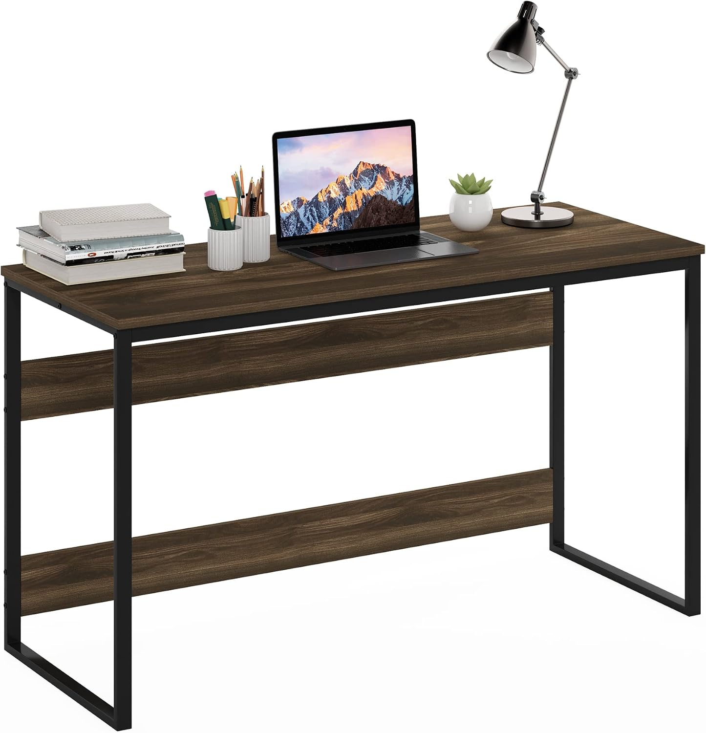 Furinno Moretti Computer Desk, Gaming Desk with Metal Frame, Office Desk, 52' Width, for Home Office, Gaming, Study, Brown Walnut