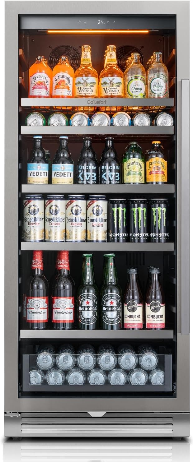 Ca'Lefort Beverage-Refrigerator 24 Inch, Tall Beverage Fridge Cellars Large Bar Drink Cabinet Built-in or Freestanding with Glass Door, Beer Cooler for Bottles and Cans Beer/Soda/Water/Wine