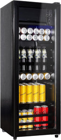 Cucina Magica 4.8 Cu.Ft Beverage Refrigerator, 155 Can Mini Fridge with Freeze with Glass Door, Adjustable Shelves, Drink Fridge, Suitable for Soda, Beer, Essential for Home/Bar