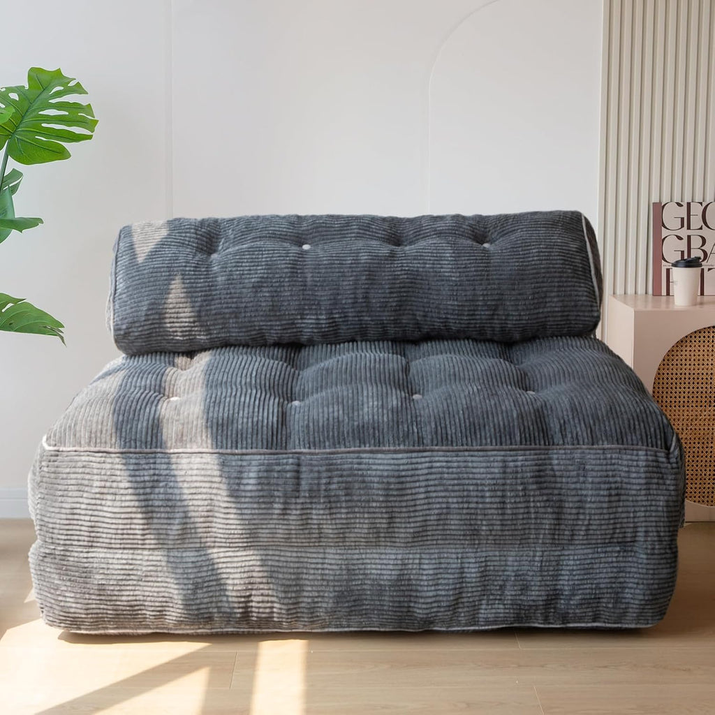 MAXYOYO Folding Sofa Bed, Convertible Sleeper Chair with Pilow Foldable Mattress with Back Support, Portable Fold Out Chair Bed Comfy Floor Sofa Lounge for Living Room Bedroom, Dark Grey, Double