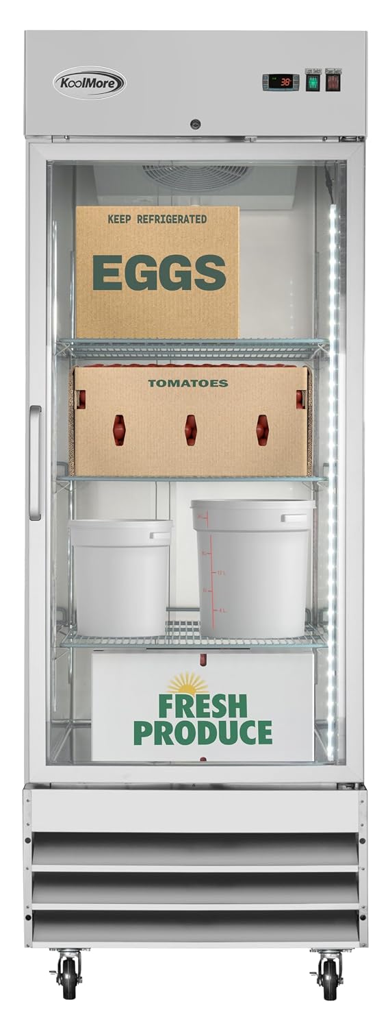 KoolMore - RIR-1D-GD 29' Stainless Steel 1 Glass Door Commercial Reach-in Refrigerator Cooler - 23 cu. ft