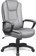 LEMBERI Office Desk Chair, Managerial Executive Chair, High Back Computer Chair, Ergonomic Height Adjustable PU Leather Chairs with Padded Armrest for Long Time Sitting, Grey
