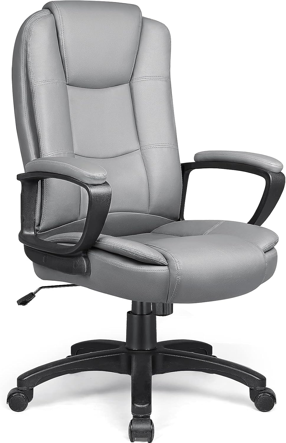 LEMBERI Office Desk Chair, Managerial Executive Chair, High Back Computer Chair, Ergonomic Height Adjustable PU Leather Chairs with Padded Armrest for Long Time Sitting, Grey