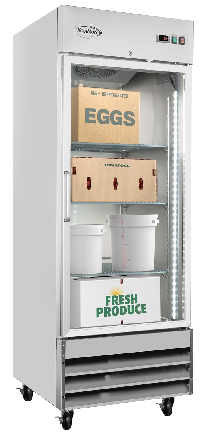 KoolMore - RIR-1D-GD 29' Stainless Steel 1 Glass Door Commercial Reach-in Refrigerator Cooler - 23 cu. ft
